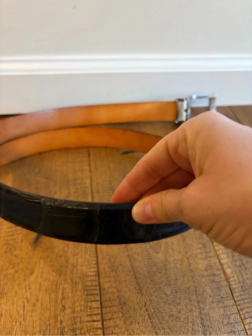 Martin Dingman Leather Belt Alligator Grain Black Brass Buckle Sz Approx 40